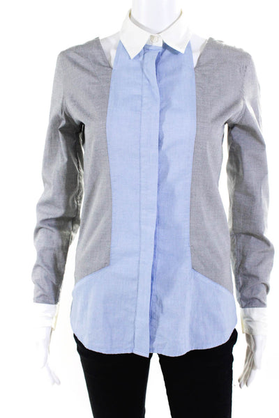 Jonathan Simkhai Womens Colorblock Cut-Out Buttoned Collared Top Gray Size XS