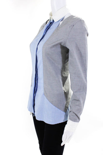 Jonathan Simkhai Womens Colorblock Cut-Out Buttoned Collared Top Gray Size XS
