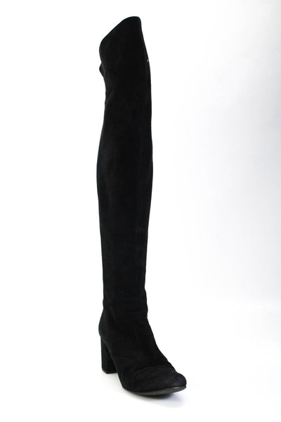 Saint Laurent Womens Side Zip Block Heel Over The Knee Boots Black Suede 38.5