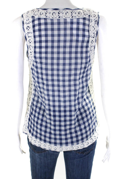 Calypso Saint Barth Sleeveless Embroidered Tank Top Cotton Blue Gingham Size XS