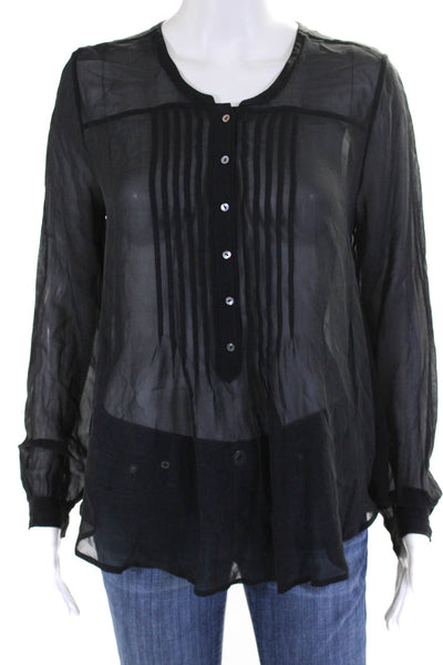 Calypso Saint Barth Women's Long Sleeves Pleated Silk Button Down Black Size S