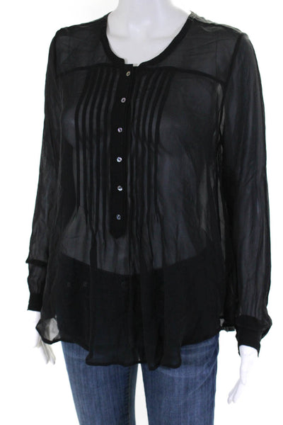Calypso Saint Barth Women's Long Sleeves Pleated Silk Button Down Black Size S