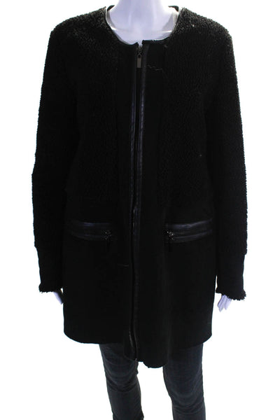 Scoop Womens Scoop Neck Zip Front Fleece Long Jacket Black Size Small