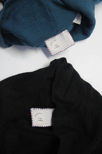 9-H15 STCL Womens Turtleneck Solid Tight Knit Sweaters Blue Black Size L Lot 2