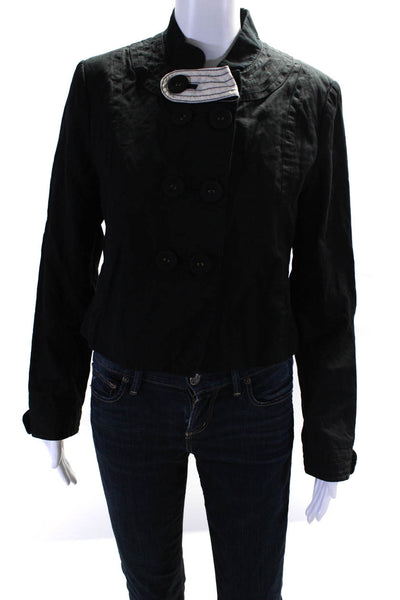 BCBG Max Azria Womens High Neck Solid Button Down Cotton Blazer Black Size M