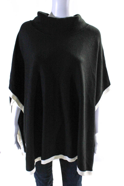 Calvin Klein Womens Turtleneck White Strim Tight Knit Sweater Poncho Black Size