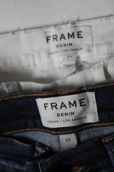 Frame Denim Womens High Rise Distressed Skinny Jeans Blue White Size 25 Lot 2