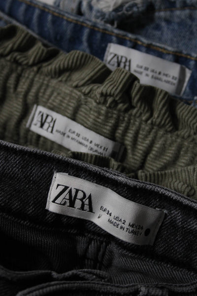Zara Womens Straight Leg Jeans Corduroy Pants Blue Gray Green Size 0 2 Lot 3