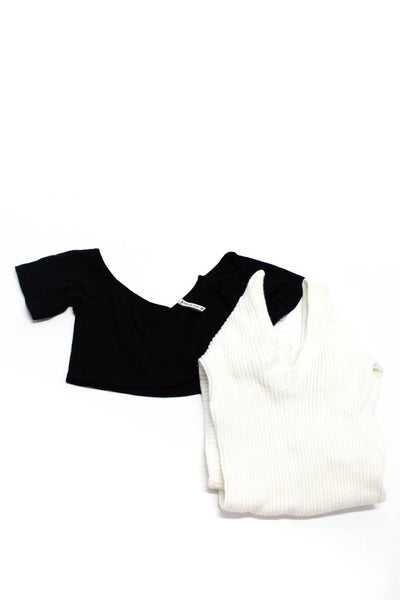 Emma & Sam Women's Short Sleeve Crop Top Ribbed Sweater White Black Size S Lot 2