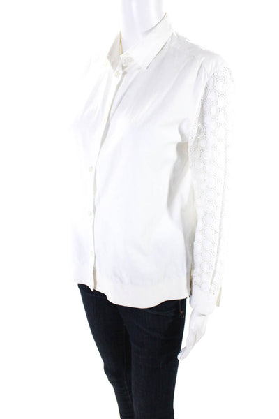 Aquilano Rimondi Womens Collared Lace Cotton Button Down Blouse Top White Size L
