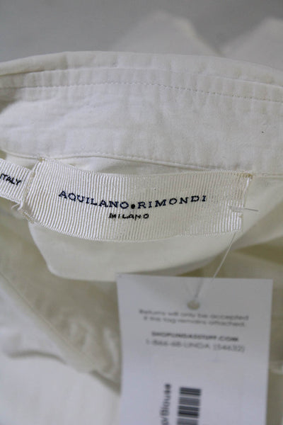 Aquilano Rimondi Womens Collared Lace Cotton Button Down Blouse Top White Size L