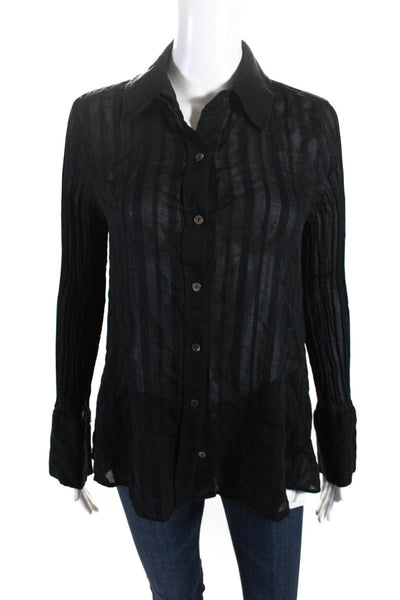 Ramy Brook Womens Collared Solid Cotton Button Down Blouse Top Black Size PS