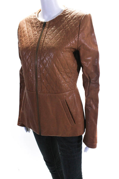 Thakoon Addition Women's Lambskin Quilted Lined Zip Up Lined Jacket Camel Size 8