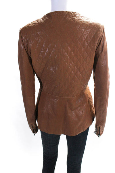Thakoon Addition Women's Lambskin Quilted Lined Zip Up Lined Jacket Camel Size 8