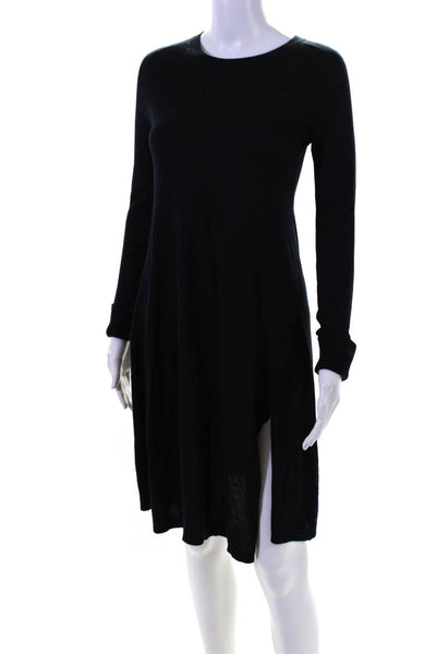 J Brand Womens Long Sleeve Side Split Sweater Dress Navy Blue Size Extra Small