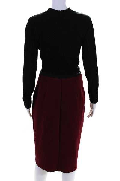 Catherine Deane Womens Color Block Knit Mock Neck Sheath Dress Red Black Size 6
