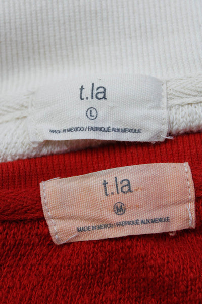T.LA Womens V Neck Solid Chunky Knit Cotton Sweaters Beige Red Size M/L Lot 2
