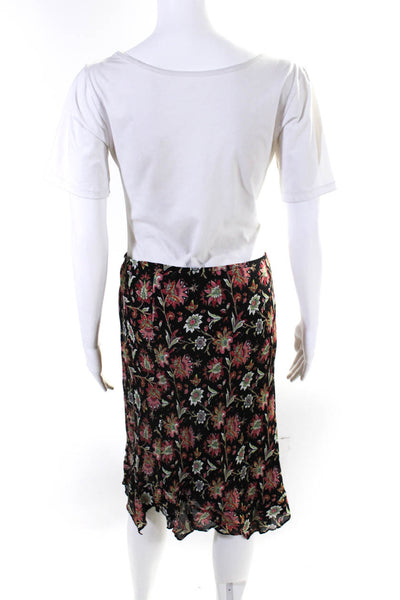 Designer Asymmetrical Elastic Waist Floral Midi Skirt Black Size M