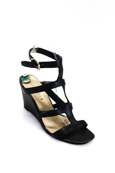 Via Spiga Womens Leather Strappy Sandal Wedges Black Size 8
