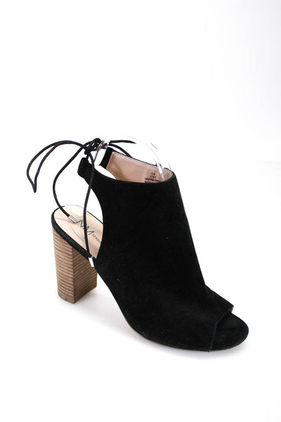 Neiman Marcus Womens Suede Sling Back Open Toe High Heels Black Size 7.5M