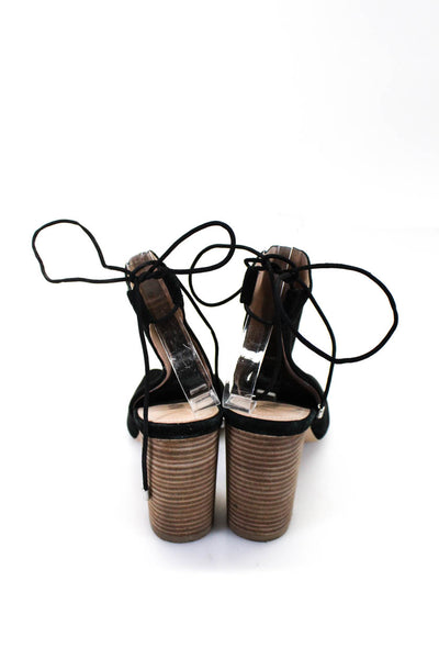 Neiman Marcus Womens Suede Sling Back Open Toe High Heels Black Size 7.5M