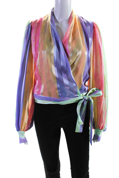 Stine Goya Womens Short Rainbow Striped Wrap Shirt Multicolored Size XS