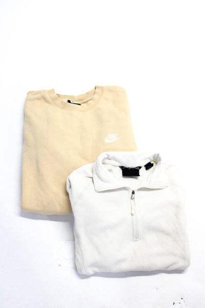 Nike Womens Solid Cotton Half Zip Logo Sweatshirt Yellow Beige Size Small Lot 2