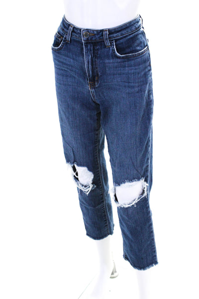 L'Agence Womens Distress Medium Wash Straight Leg Jeans Blue Size EUR28