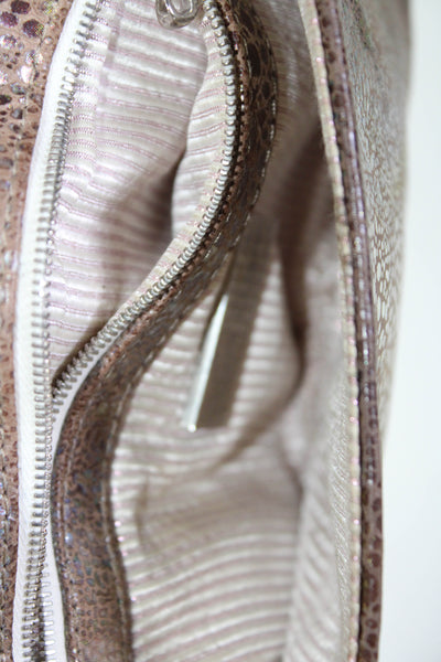 Lauren Merkin Womens Gold Tone Button Top Abstract Leather Clutch Handbag Brow