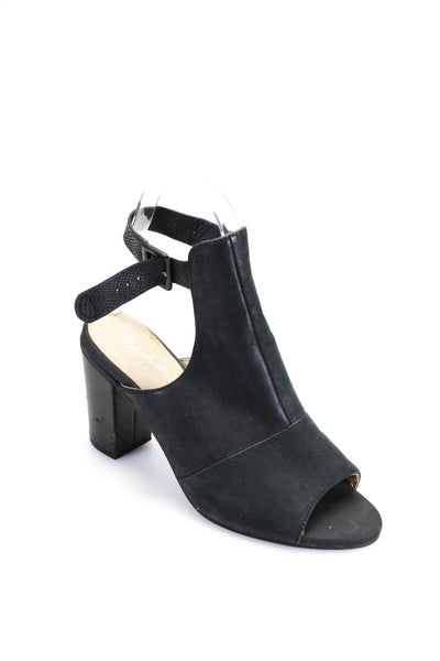 Seychelles Womens Black Peep Toe Leather Mule Block Heel Sandals Shoes Size 6.5