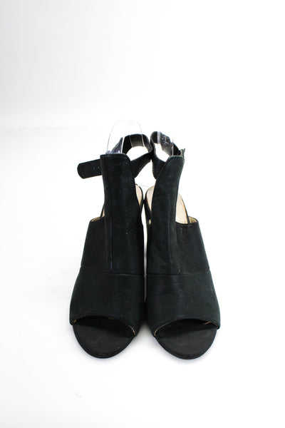 Seychelles Womens Black Peep Toe Leather Mule Block Heel Sandals Shoes Size 6.5