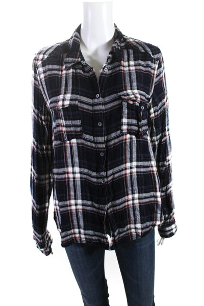Paige Womens Collared Button Down Pocket Flannel Shirt Multicolor Size Large