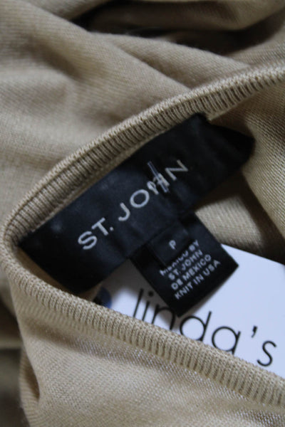 St. John Womens Wool Knit Cowl Neck Sleeveless Sweater Tan Size P