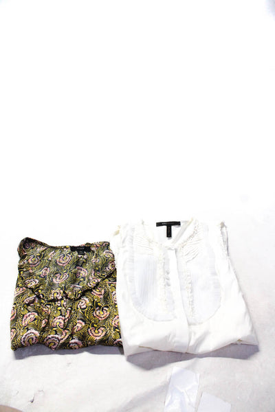 BCBG Max Azria J Crew Womens Solid Abstract Blouse Tops White Multi Size XS Lot