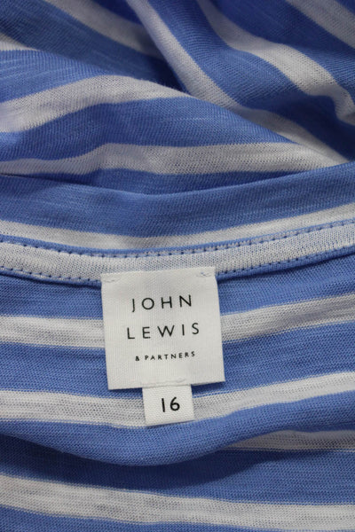 John Lewis Girl Women's Stripped V-Neck T-Shirt Blue Size 16