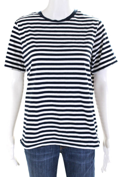 M&S Women's Short Sleeve Stripped T-Shirt Blue Size 14