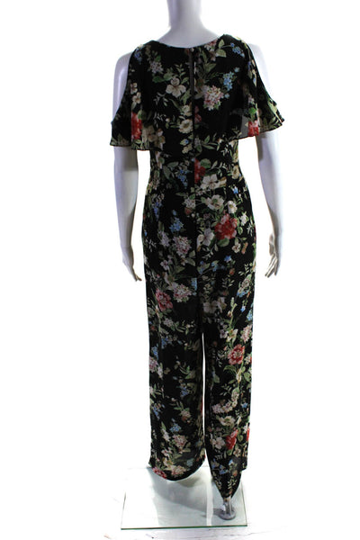 Slate & Willow Womens Black Floral Cold Shoulder Jumpsuit Size 2 10573777