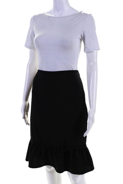 Yoana Baraschi Womens Side Zip Bow Ruffle Knee Length Pencil Skirt Black Size 10