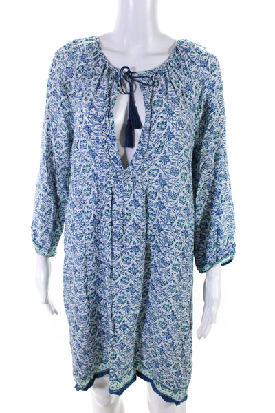 Soft Joie Womens Blue Floral V-Neck Long Sleeve Shift Dress Size L