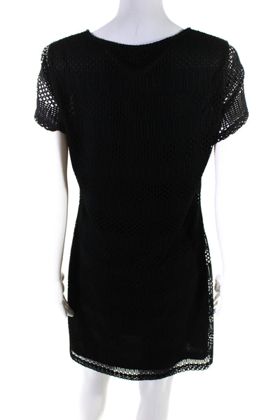 Marc New York Womens Mesh Striped A-Line Short Sleeve Midi Dress Black Size M