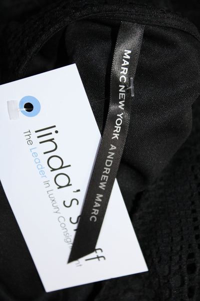 Marc New York Womens Mesh Striped A-Line Short Sleeve Midi Dress Black Size M