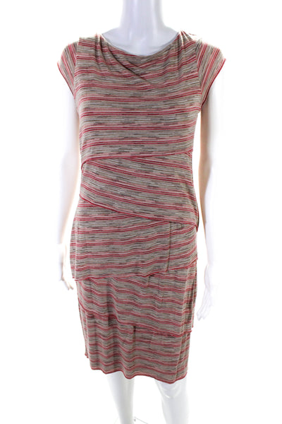 Bailey 44 Womens Striped Tiered Round Neck Midi Dress Red Size L