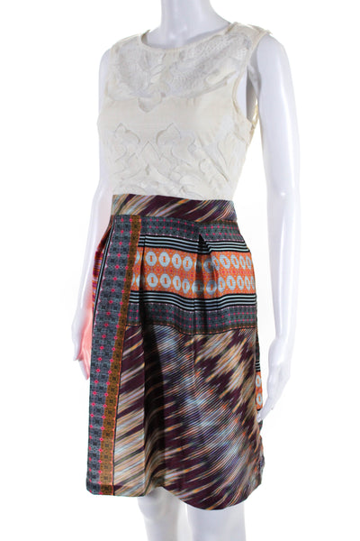 Weston Womens Abstract Print Pleated A Line Dress Multi Colored Size 8