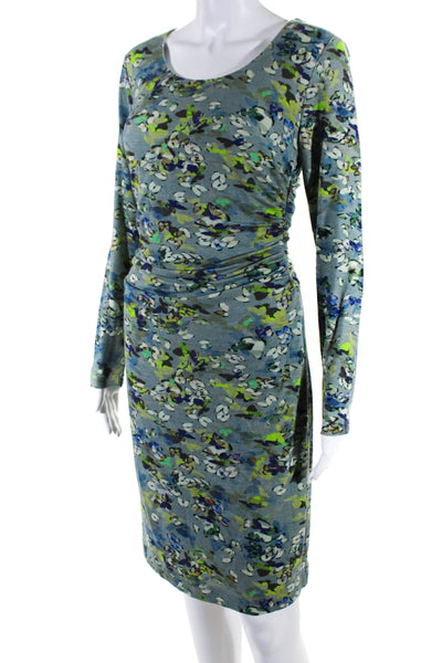 Sara Campbell Women's Printed Wool Blend Long Sleeve Sheath Dress Blue Size S