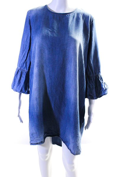 Cloth & Stone Womens Bell Sleeve Chambray Shift Dress Blue Size Large