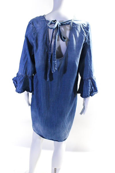 Cloth & Stone Womens Bell Sleeve Chambray Shift Dress Blue Size Large