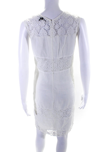 DKNY Women's Cotton Crochet Sleeveless Tiered Dress White Size M