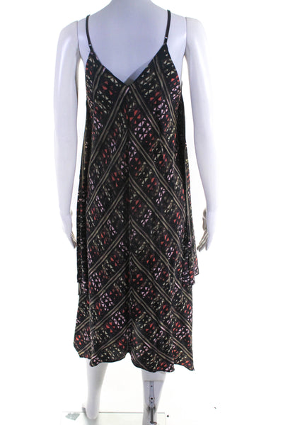 HD In Paris Womens Black Silk Printed V-Neck Sleeveless A-Line Dress Size XS/S