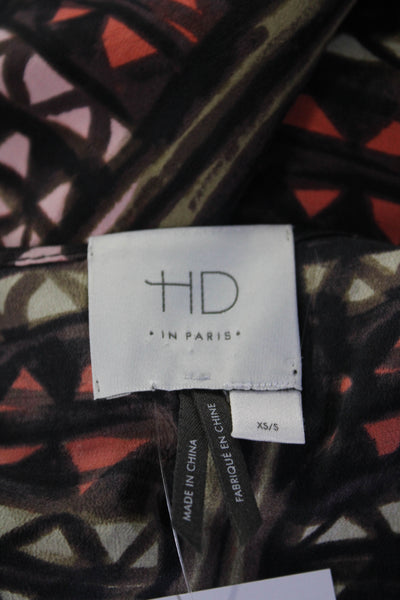 HD In Paris Womens Black Silk Printed V-Neck Sleeveless A-Line Dress Size XS/S
