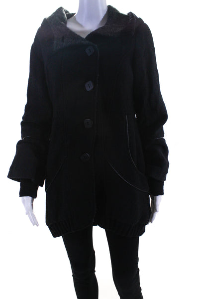 DECA Womens Wool Ribbed Hem Mock Neck Hooded Pea Coat Black Size 2